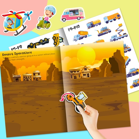 Children Transport Vehicles Sticker Book Waterproof Reusable Educational DIY Activity Toy For Kids Gift