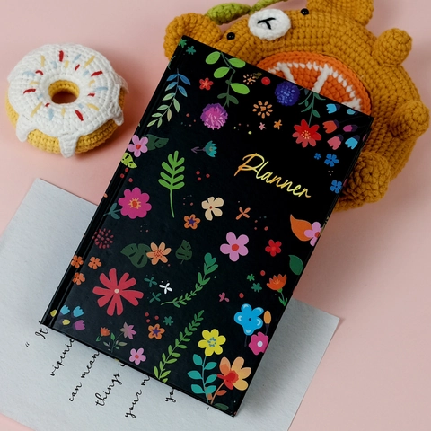 Agenda Hardcover Floreale Con Segnalibro Elegante Design Botanico Diario Giornaliero Per Ufficio Scuola Cartoleria Nero