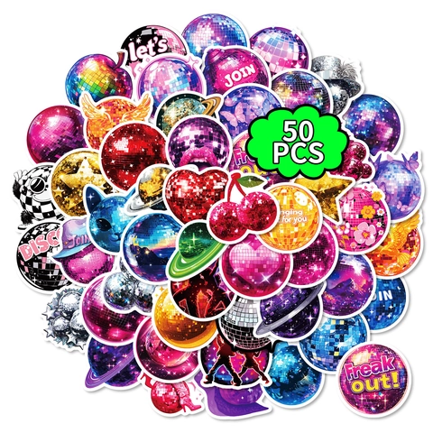 Adesivi Impermeabili Sfera da Discoteca Pianeti Decalcomanie in Vinile Y2K Retro Adesivi Decorativi per Laptop Bottiglia d'Acqua Chitarra Bagagli Festa