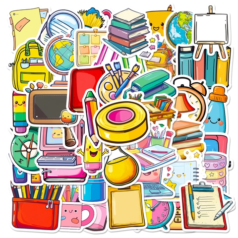 Cartoon School Stationery Stickers For Journaling Scrapbooking DIY Laptop Phone Case Decor Cute Educational Waterproof Decals
