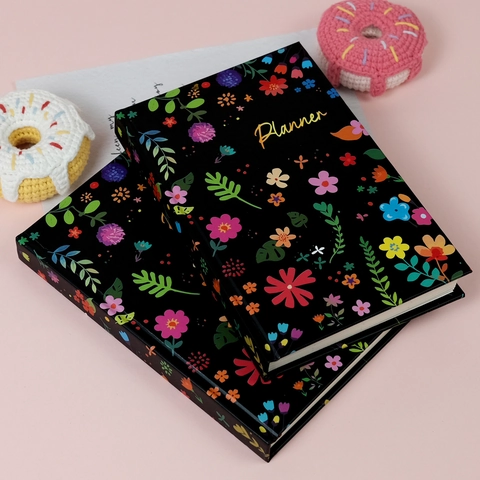 Agenda Hardcover Floreale Con Segnalibro Elegante Design Botanico Diario Giornaliero Per Ufficio Scuola Cartoleria Nero