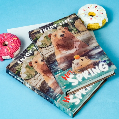 Illustriertes Hardcover Notizbuch Heilender Stil Bär Wasserschwein Heiße Quelle Journal Für Schule Büro Studenten Tagebuch