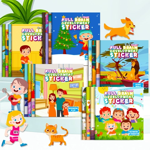 Libri di Adesivi per l'Apprendimento Precoce per Bambini Sviluppo del Cervello Logica Cognitiva Set di Libri di Adesivi Animati