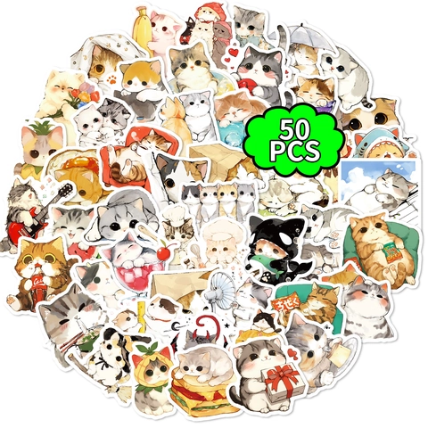 Süße Cartoon Katze Aufkleber Handgezeichnet Wasserdicht PVC Graffiti Aufkleber Für Laptop Scrapbooking DIY Journal Deko Geschenk