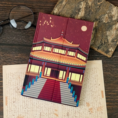 Verbotene Stadt Chinesischer Stil Hardcover Notizbuch Hellrot Gold Alte Architektur Planer Für Büro Schule Studenten