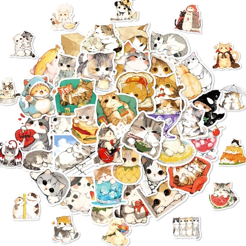 Süße Cartoon Katze Aufkleber Handgezeichnet Wasserdicht PVC Graffiti Aufkleber Für Laptop Scrapbooking DIY Journal Deko Geschenk