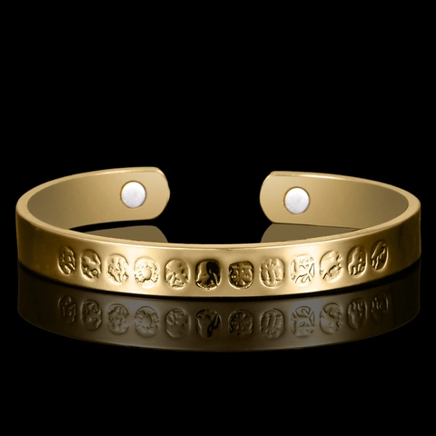 Vintage 12 Tierkreiszeichen Magnettherapie Gesundheitsarmband 18K Vergoldet Kupfer Ethno-Stil Offener Armreif Für Herren Damen