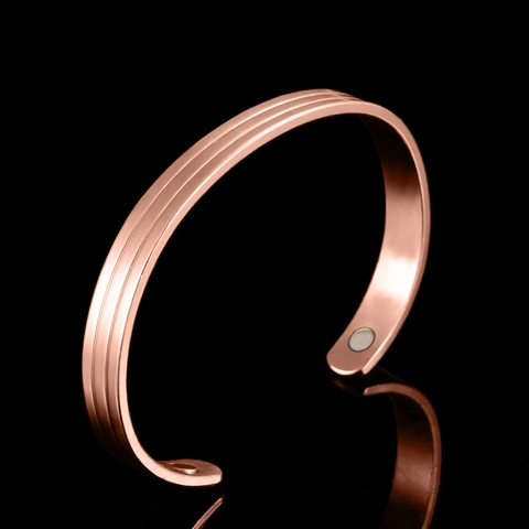 Kupfer Magnetische Gesundheit Armband Damen Herren 18K Vergoldet Offen C-Form Therapie Armreif Rillen Wellness Schmuck Geschenk