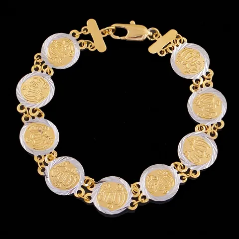 Vintage 18K Vergoldetes Kupfer Zweifarbig Münzarmband Unisex Arabisch Allah Dollar Königin Muster Geprägt Ethno Hip-Hop Schmuck
