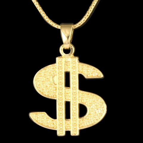 Collier Pendentif Signe Dollar en Cuivre Plaqué Or 18K Tendance Hip Hop Texture de Grain Métallique Bijoux pour Hommes Femmes