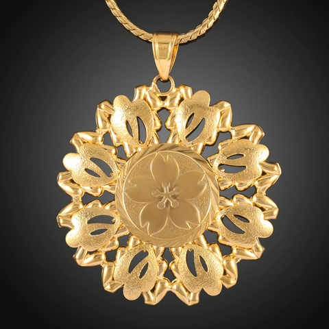 Übertriebene 18K Vergoldete Kupfer Blume Anhänger Halskette Große Hohle Kirschblüte Sonnenblume Statement Schmuck Für Damen