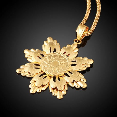 18K Vergoldet Kupfer Gänseblümchen Blume Anhänger Halskette Für Damen Klassische Mode Matte Sonnenblume Charme Schmuck Geschenk