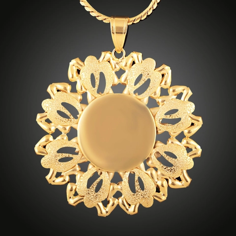 18K Vergoldetes Kupfer Große Hohle Blume Anhänger Halskette Für Damen Matte Sandgestrahlte Sonnenblume Ethno Stil Party Schmuck