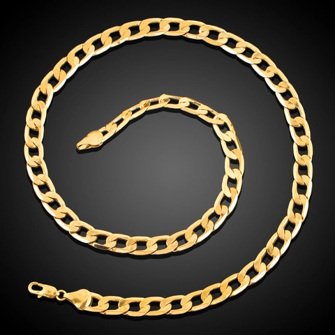 Unisex 18K Vergoldete Kupfer Figarokette Halskette Polierte Geometrische Metallische Gliederkette Schmuck Für Damen Herren