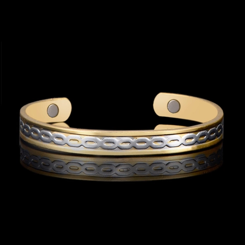 Bracelet Jonc en Cuivre de Magnétothérapie Vintage Bicolore Or Argent Ouvert Ajustable Bijoux de Santé Femme Homme