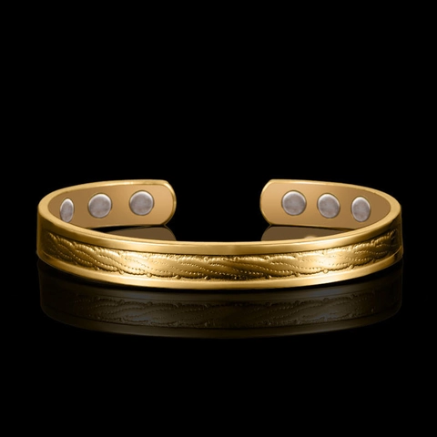 18K Gold Plated Copper Magnetic Therapy Open Cuff Bracelet For Women Health Wellness Simple Twisted Pattern Bangle Jewelry