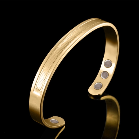 18K Gold Plated Copper Magnetic Therapy Open Cuff Bracelet For Women Health Wellness Simple Twisted Pattern Bangle Jewelry