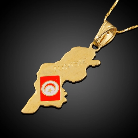 Tunesien Karte Anhänger Halskette Gold Plattiert Kupfer Emaille Nationalflagge Ethnisch Souvenir Schmuck Anhänger Und Kette