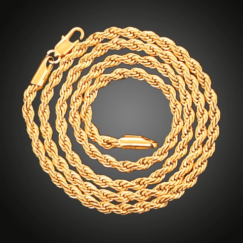 18K Vergoldet Kupfer Seilkette Schmuckset Für Damen Herren Gedrehte Halskette Und Armband Set Hip Hop Mode Accessoires