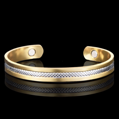 18K Two Tone Gold Silver Plated Copper Magnetic Therapy Cuff Bracelet For Women Men Health Jewelry Magnetic Bracelet