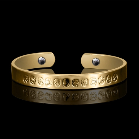 Vintage 12 Tierkreiszeichen Magnettherapie Gesundheitsarmband 18K Vergoldet Kupfer Ethno-Stil Offener Armreif Für Herren Damen