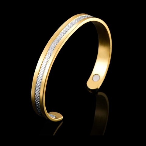 18K Two Tone Gold Silver Plated Copper Magnetic Therapy Cuff Bracelet For Women Men Health Jewelry Magnetic Bracelet