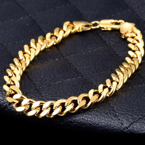 Bracelet Gourmette en Cuivre Plaqué Or 18K pour Hommes Mode Hip Hop Chaîne Figaro Géométrique Bijoux pour Fête et Quotidien