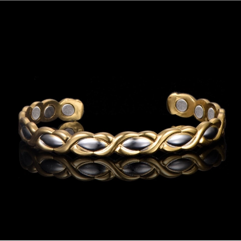 Gold Silber Zweifarbige Magnettherapie Kupfer Armband Für Damen Herren Gesunde Bio Magnetische Manschette Armreif Einstellbar Schmuck