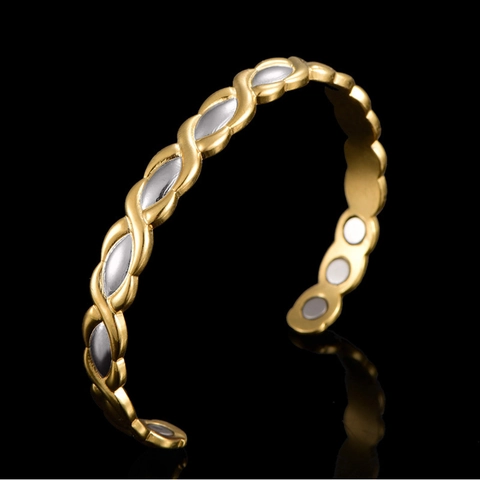 Gold Silber Zweifarbige Magnettherapie Kupfer Armband Für Damen Herren Gesunde Bio Magnetische Manschette Armreif Einstellbar Schmuck