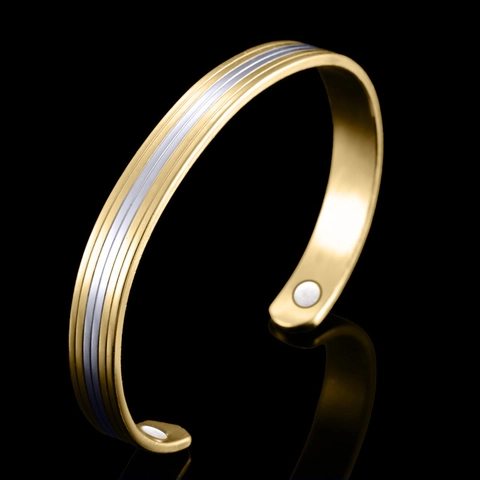 Women's Magnetic Therapy Copper Cuff Bracelet Two-Tone 18K Gold Plated Health Care Adjustable Open Bracelet