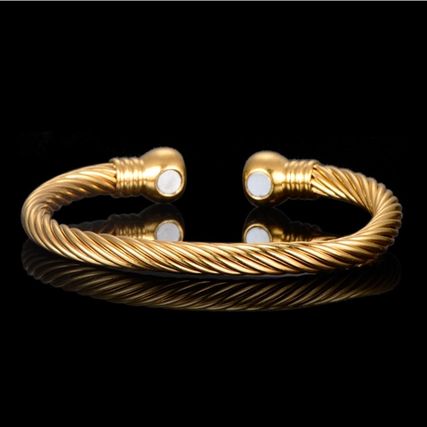 18K Vergoldeter Kupfer Gedrehtes Kabel Offener Armreif Magnettherapie Armband Für Damen Vintage Schmuck Geschenk