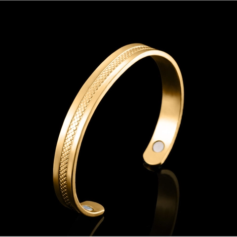 18K Vergoldeter Kupfer Magnettherapie Armreif Für Damen Gittermuster Offener Armreif Schmuck Geschenk