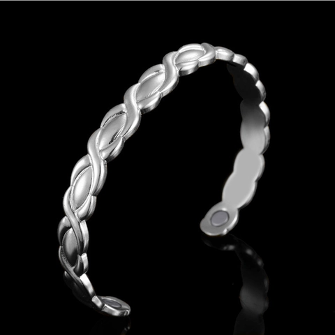 Vintage Magnetic Copper Bangle For Women White Gold Plated Braided Twisted Design Therapy Health Care Jewelry Gift