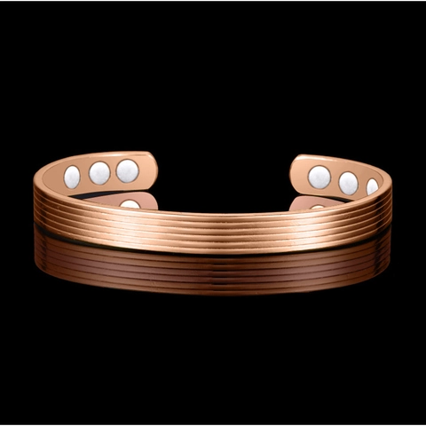 Women Magnetic Copper Bracelet Rose Gold Plated Open Cuff Bangle Grooved Line Design Magnet Inlay Health Therapy Jewelry