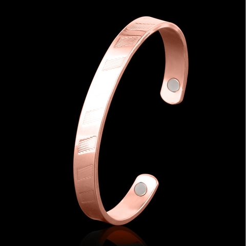 Vintage Rose Gold Plated Copper Magnetic Therapy Open Cuff Bracelet For Women Twisted Geometric Pattern Health Care Jewelry