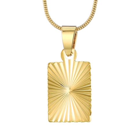 Minimalistische 18K Vergoldete Kupfer Halskette Rechteckiger Anhänger Sonnenstrahl Gravur Schlangenkette Damen Schmuck