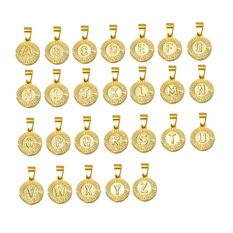 Pendentif Alphabet Initial Rond En Cuivre Plaqué Or 18K Lettre Personnalisée A-Z Bijoux Minimalistes Pour Femmes Sans Chaîne