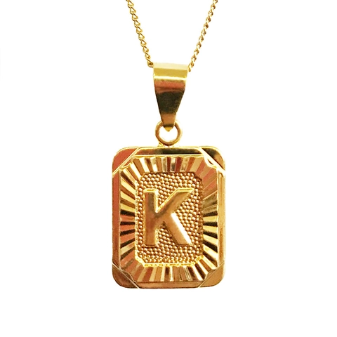 Retro 18K Verguld Koper Rechthoekige Alfabet Letter Hanger Voor Unisex Gegraveerde Initial Tag Ketting Sieraden Accessoires