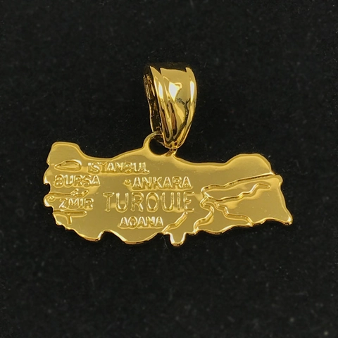 18K Gold Plated Copper Turkey Map Pendant Necklace Engraved City Names Istanbul Ankara Ethnic Jewelry Souvenir For Women