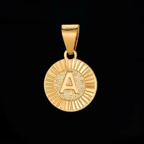 Pendentif Alphabet Initial Rond En Cuivre Plaqué Or 18K Lettre Personnalisée A-Z Bijoux Minimalistes Pour Femmes Sans Chaîne