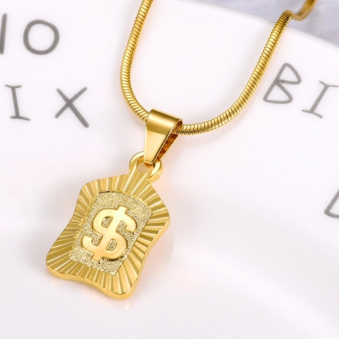 Hip Hop 18K Vergoldet Kupfer Dollarzeichen Anhänger Halskette Für Herren Damen Doppelseitig AGE Buchstabe Schlangenkette Schmuck