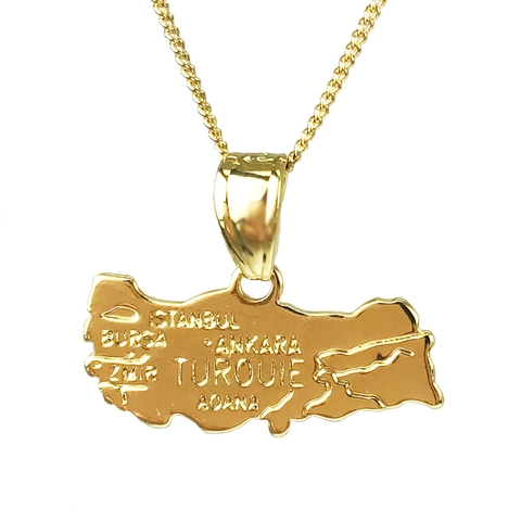 18K Gold Plated Copper Turkey Map Pendant Necklace Engraved City Names Istanbul Ankara Ethnic Jewelry Souvenir For Women