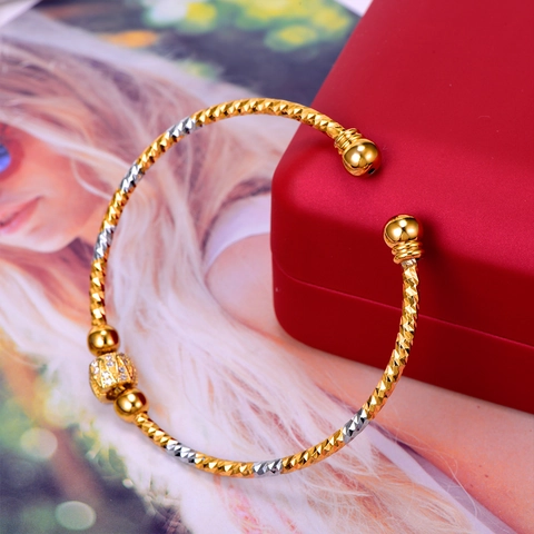 Indisch Naher Osten Stil Vergoldet Kupfer Offener Armreif Armband Mikro Eingelegte Zirkonia Perle Schmuck Damen