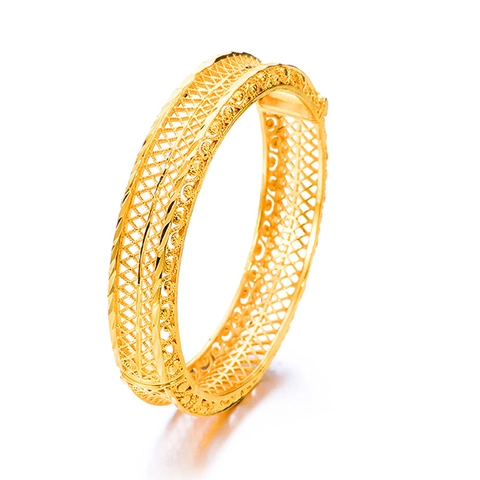 Vintage 24K Vergoldeter Kupfer Hohlnetz Armreif Ethnische Hochzeit Klappverschluss Schmuck Für Damen Luxuriöser Handschmuck