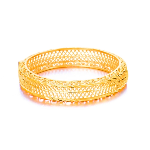 Vintage 24K Vergoldeter Kupfer Hohlnetz Armreif Ethnische Hochzeit Klappverschluss Schmuck Für Damen Luxuriöser Handschmuck