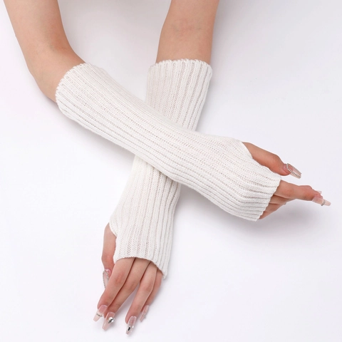 Manguitos de Punto de Acrílico para Mujer con Patrón de Estrellas Guantes Largos sin Dedos de Moda Calentadores de Brazos de Punto