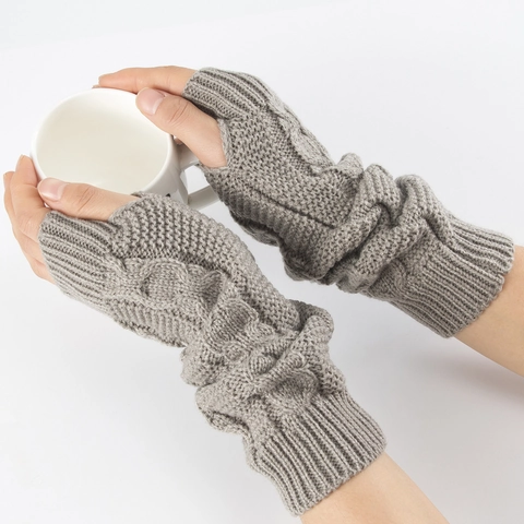 Unisex Lange Kabel Gebreide Vingerloze Handschoenen Acryl Duimgat Armwarmers Winter Warme Polswarmers Mouwen Voor Heren Dames Casual