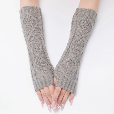 Manguitos de Punto Mitones Mujer Hombre Invierno Cálido Trenzado Patrón de Diamante Acrílico Largo Agujero para Pulgar Suave Elástico