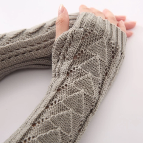 Manguitos de Punto de Acrílico Guantes sin Dedos Con Agujero para Pulgar Patrón Geométrico Calado Mangas Largas Cálidas de Invierno