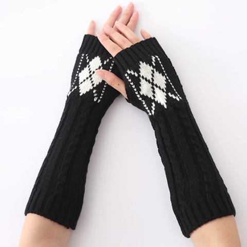 Dames Winter Gebreide Armwarmers Lange Argyle Patroon Vingerloze Handschoenen Warme Kabelgebreide Handwarmers Outdoor Mode Accessoires